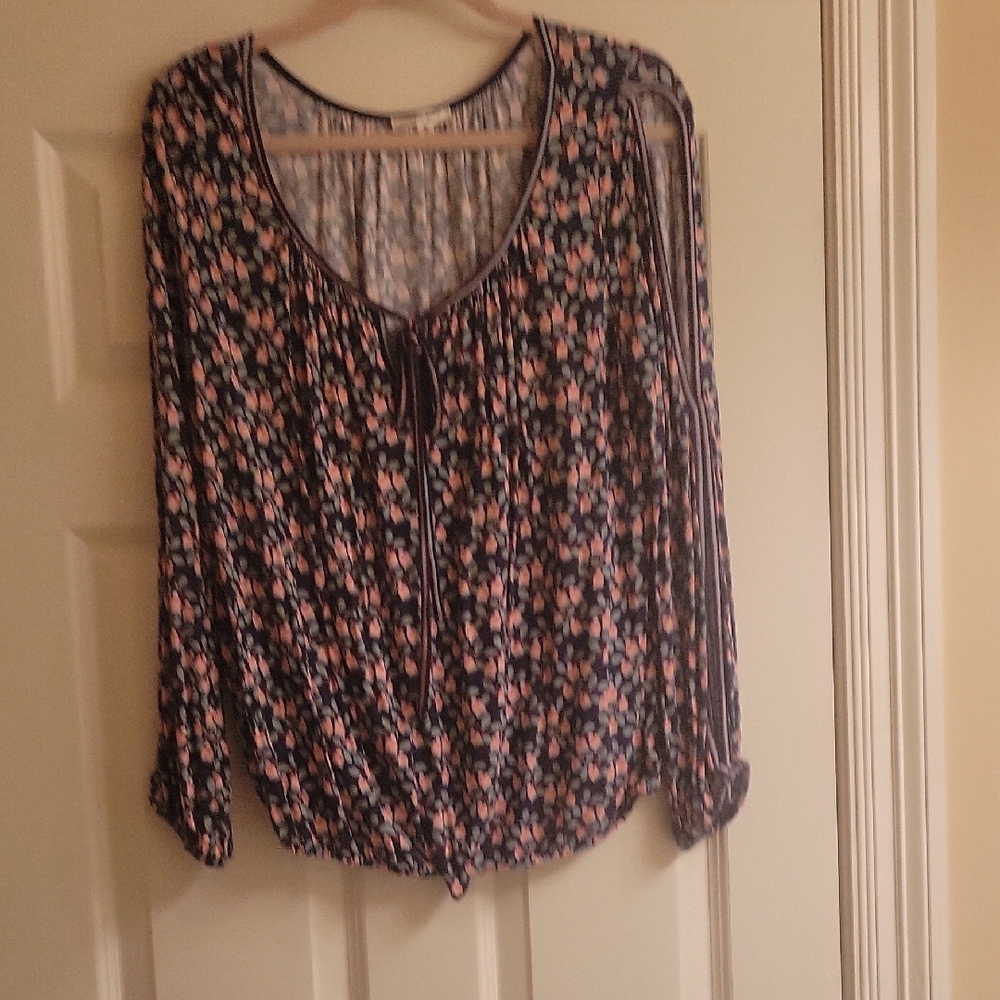 Sophie Max Blue Long Sleeve Tie Front Blouse